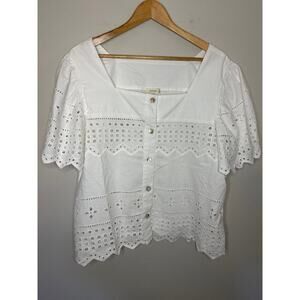 NWOT Artelier Nicole Miller White Button Down Short Sleeve Size L Puff Sleeve